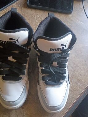 Puma Rebound Joy Kids 4C High Top Sneakers White Black Gray
